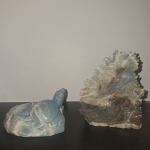 Elegant Blue and Brown Turtle Sculptures